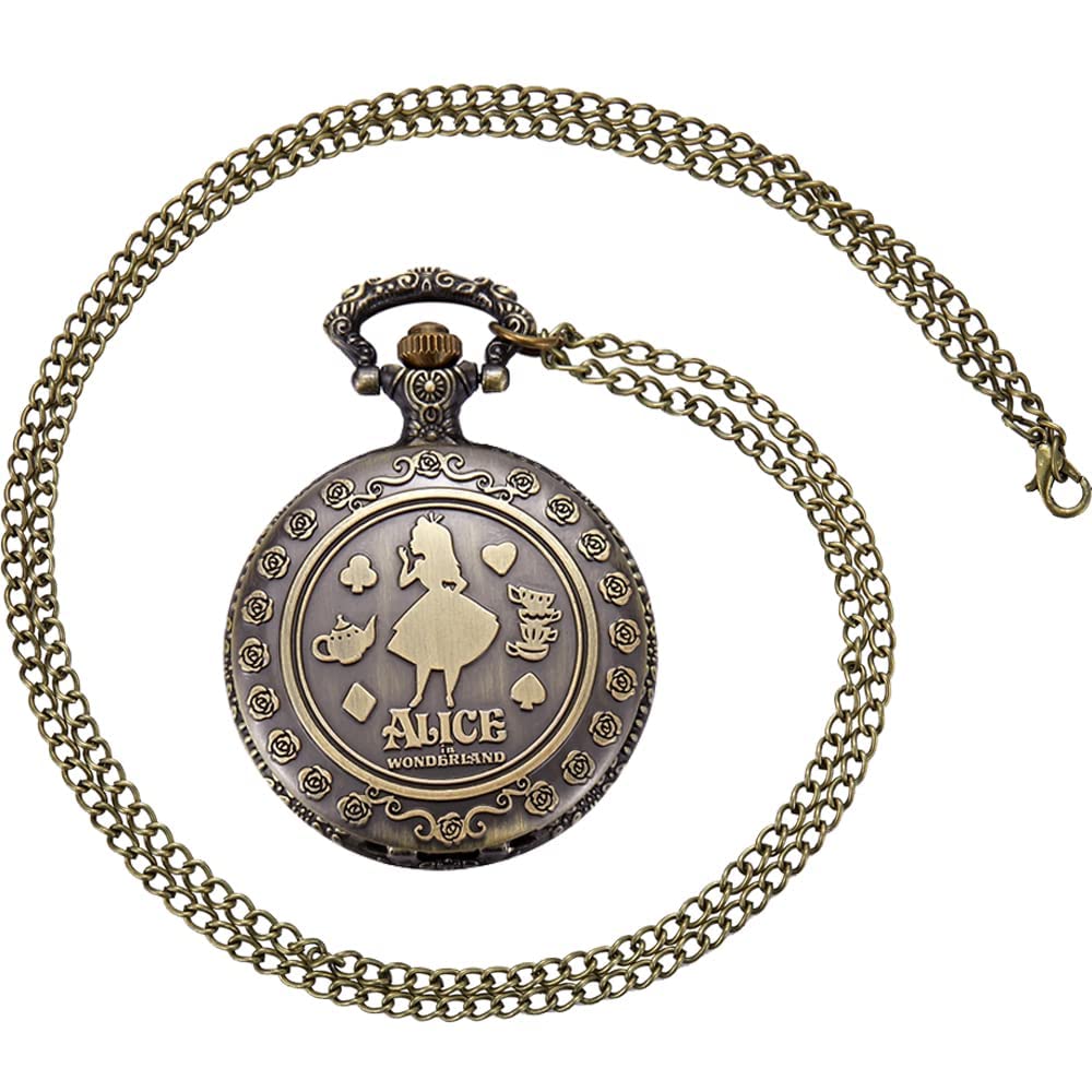 Nostalgia Movie Theme Design Alloy Quartz Pocket Watch with Chain Necklace Pendant & Gift Box