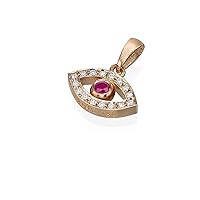 1/10 Carat Diamond and 0.07 Carat Round Red Ruby Small Evil Eye Pendant for Women in 18k Gold (D-F, VS1-VS2, cttw) Jewish Jewelry Jewelry