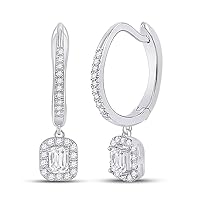 14K White Gold Emerald Diamond Hoop Dangle Earrings 1/2 Ctw.