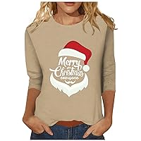Work Blouses for Women Holiday Trendy Graphic Tees 3/4 Sleeve Casual Daily Loose Fit Tops Cute Crew Neck Tees