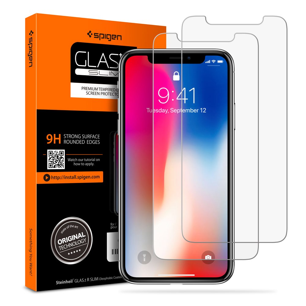 Spigen Tempered Glass Screen Protector [GlasTR Slim] designed for iPhone XS (2018) / iPhone X (2017) [Case Friendly] - 2 Pack