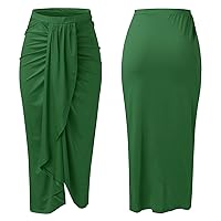 Spring Sundresses for Women 2024 Trendy, Wrap Women's Draped Skirt High Waist Slit Maxi Solid Elastic Asymmetr