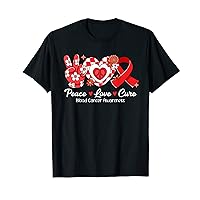 Groovy Peace Love Cure Red Ribbon Blood Cancer Awareness T-Shirt