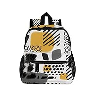 Preschool Kids Backpack, Black White Gray Yellow Abstract Stripe Doodle Mini Bookbag Kindergarten Nursery Bags for Boys Girls Toddler