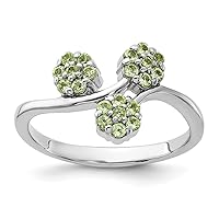 925 Sterling Silver Rhodium Plated Peridot Flowers Ring Measures 2.24mm Wide Jewelry Gifts for Women - Ring Size Options: 6 7 8