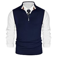 PJ PAUL JONES Mens Sweater Vest Quarter Zip Stand Collar Knitted Sweater Vests Sleeveless Pullover Knitwear