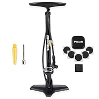 Vibrelli Vibrelli Bike Floor Pump with Gauge - High Pressure 160 PSI - Presta Valve Bike Pump Automatically Switches to Schrader - Bicycle Pump Comes with Glueless Puncture Kit