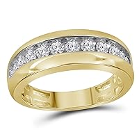 The Diamond Deal 10kt Yellow Gold Mens Round Diamond Wedding Single Row Band Ring 1 Cttw