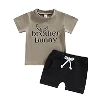 Pant Set Boy Toddler Boys Easter Short Sleeve Letter Printed T Shirt Pullover Baby Boy Bow Tie (Khaki, 3-6 Months)