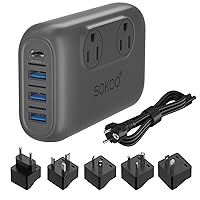 230-Watt Step Down 100-220V to 110V Voltage Converter, International Power Converter/Travel Adapter- Use for EU/UK/AU/US/India More Than 150 Countries, USB Quick Charger 3.0 Grey