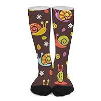 Snail Leaf Daisy Compression Socks for Women and Men Funny Graphic High Stockings for Nurse Pregnant Running