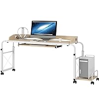 SogesHome Overbed Table on Wheels and PC Stands, 47 inch Height Adjustable OverBed Desk Laptop Desk Portable Overbed Computer Table Laptop Desk, Maple