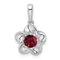 Solid 925 Sterling Silver Flower Floral Created Ruby Pendant Charm - 20mm x 4mm