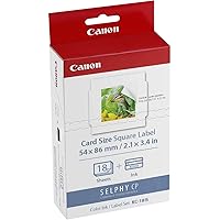 Canon KC-18IS Card Size Square Label Ink and Paper Set for SELPHY CP900/CP910 Printer, 18 Sheets
