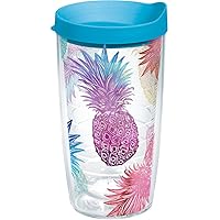 Tervis Watercolor Pineapples Made in USA Double Walled Insulated Tumbler Travel Cup Keeps Drinks Cold & Hot, 16oz, Classic
