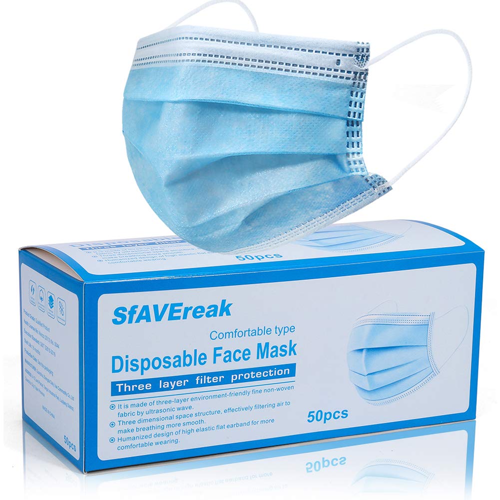 SfAVEreak Face Mask Disposable Blue (1 Pack of 50Pcs Masks)