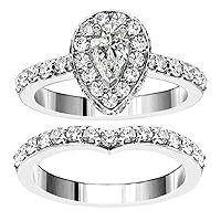 2.23 CT TW GIA Certified Pear Shape Diamond Engagement Bridal Set in 18k White Gold Pave Setting