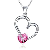 IEFUP Heart Birthstone Necklace for Women Jewelry, 925 Sterling Silver Heart Necklace with Birthstone Valentines Mothers Day Anniversary Christmas Birthday Gifts for Women Mom Teen Girls Jewelry