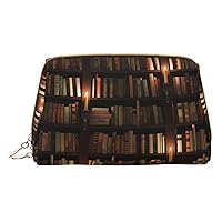 Book Room Library Print Cosmetic Bags,Leather Makeup Bag Small For Purse,Cosmetic Pouch,Toiletry Clutch For Women Travel