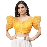 Indian Designer Women Solid Sequined Georgette Padded Saree Crop Top Blouse For Party Wear