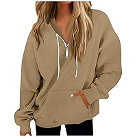 Womens Casual Oversized Sweatshirts Half Zipper Drawstring Hoodies Long Sleeve Shirts Pullover Fall Clothes with Pocket