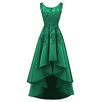Womens Lace Appliques High Low Prom Dresses Long Aline Formal Evening Gown