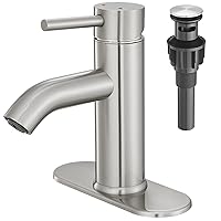 Brushed Nickel Bathroom Faucet Single Handle Bathroom Vanity Sink Faucet with Pop-up Drain, Rv Lavatory Vessel Faucet Basin Mixer Tap with Deck Plate