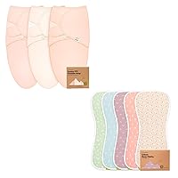 KeaBabies 3-Pack Organic Baby Swaddle Sleep Sacks and 5-Pack Organic Burp Cloths for Baby Boys and Girls - Newborn Swaddle Sack - Ultra Absorbent Burping Cloth - Ergonomic Baby Swaddles 0-3 Months