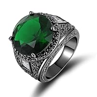 Round Cut Size 7,8,9,10 Woman Mans Black 18K Gold Filled Emerald Wedding Rings (10)