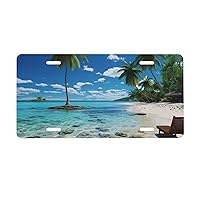 Beach Palm Tree License Plate Cover Car Front License Plates with 4 Holes Stainless Steel Metal Car Plate Tag Funny Novelty Vanity Tag Screw Decorative Men Women