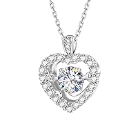 Diamond Floating Necklace for Women,1Carat Moissanite Dancing Heart Pendant,Lab Diamond Heart Jewelry Love You Necklace Gift for Mother's Day Women Mom