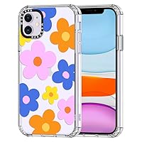 MOSNOVO for iPhone 11 Case, [Buffertech 6.6 ft Drop Impact] [Anti Peel Off] Clear Shockproof TPU Protective Bumper Phone Cases Cover with 60's Groovy Flower Design for iPhone 11