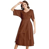 V Neck Solid Rayon Short Sleeve Maxi Dress - Women's Boho Maxi Dress