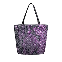 ALAZA Purple Black Snake Skin Print Large Canvas Tote Bag Shopping Shoulder Handbag with Small Zippered Pocket