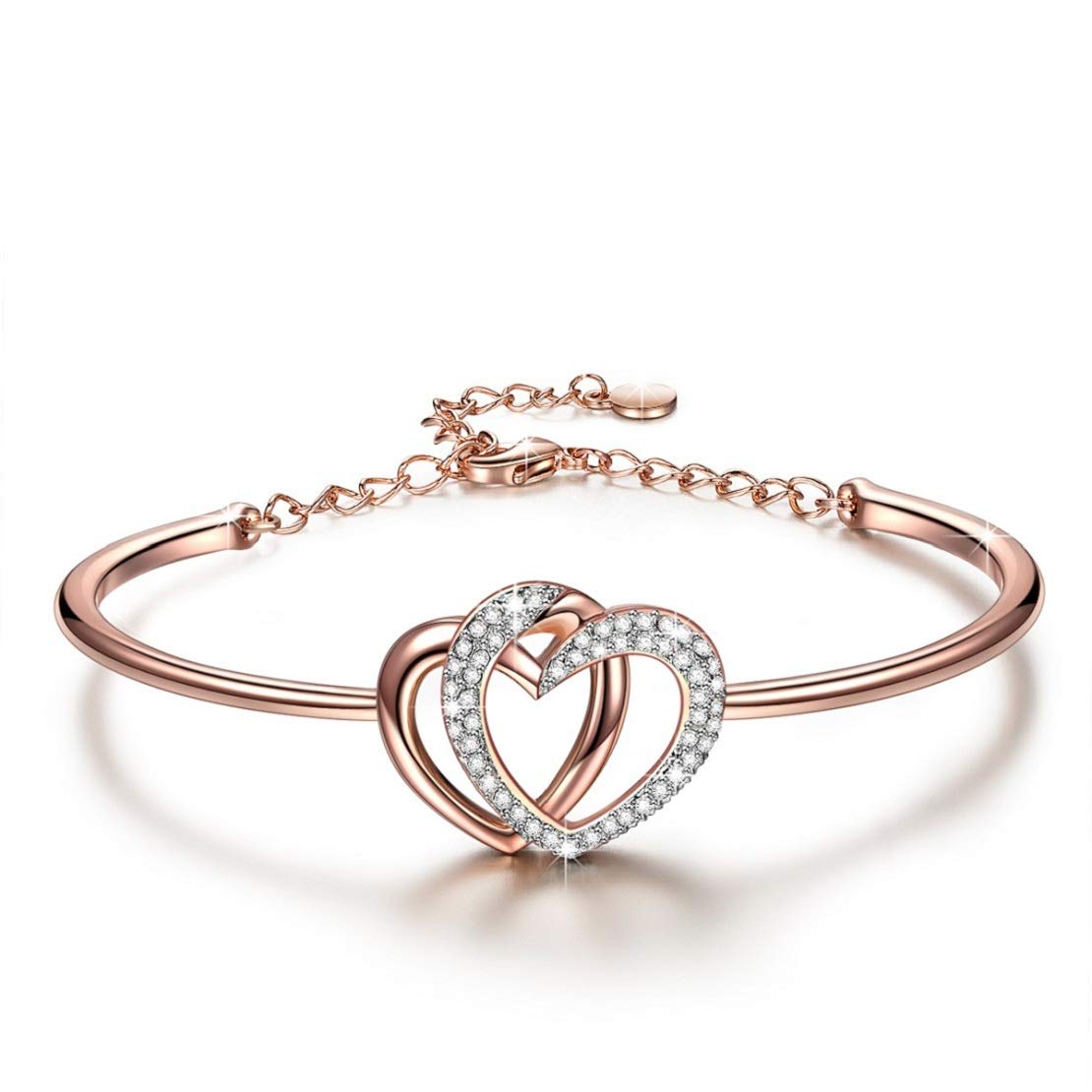 J.NINA Charming Bracelet for Women, Double Heart/Four-leaf/Round/Heart Bracelets with Crystals&Cubic Zirconia, with Luxury Jewelry Box, Valentine's Day, Birthday, Mother's Day Gift for Her Wife Daughter