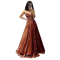 Wchecalino Glitter Satin Prom Dresses Long 2024 Spaghetti Straps Lace Applique Evening Party Gowns with Pocket