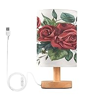 ALAZA Table Lamp with USB Port Bedside Lamp Mother's Day Red Roses Small Nightstand Lamp Desk Lamp for Bedroom Gifts Office Living Room Decor