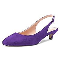 NobleOnly Stiletto Low Kitten Heel Close Toe Slip-on Pumps Court Shoe Slingback Buckle Dress Sandals 3.5 CM Heels Shoes