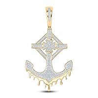 10kt Yellow Gold Mens Round Diamond Anchor Cross Charm Pendant 1/2 Cttw