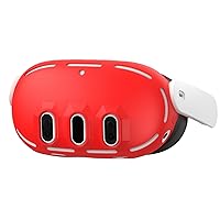 Front Shell Headset Case Silicone Cover Skin Compatible with Oculus/Meta Quest 3 Accessories, VR Headset Shell Protector Shockproof Drop-Proof Heat Dissipation Red