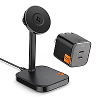 Spigen ArcField (MagFit) 2-in-1 Dual Magnetic Wireless Charging Stand with Save Spigen GaN III 352 35W 2 Ports Compact Foldable Dual USB C Wall Charger
