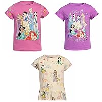 Disney Little Girl's 3 Pack Short Sleeve Tees, Princess and Frozen Styles
