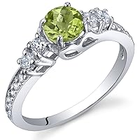PEORA Peridot Solstice Ring for Women 925 Sterling Silver, Natural Gemstone Birthstone, 0.50 Carat Round Shape, Comfort Fit, Sizes 5 to 9