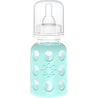 Lifefactory Glass Baby Bottle with Protective Silicone Sleeve and Stage 1 Nipple Mint 4 Oz 1 Count (Pack of 1) (LF110013C4)