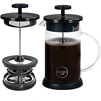 Osaka French Press Coffee and Tea Maker - Patent-Pending, Vacuum Insulated Stainless Steel Mesh Filter with Over-Extraction Prevention & Thermal Shock Proof Glass, Large 8 Cup (1 Liter, 34oz) (Black)