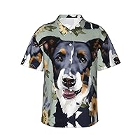 Dog Florals Men's Casual Button-Down Hawaiian Shirts â€“ Funky Tropical Summer Outfits â€“ Retro Printed Beach Wear for Men Black