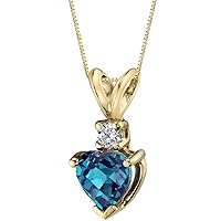 PEORA 14K Yellow Gold Created Alexandrite with Genuine Diamond Pendant for Women, Color-Changing Heart Shape Solitaire, 6mm, 1 Carat total