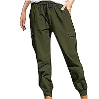 YZHM Plus Size Womens Cargo Pants with Pockets Casual Hiking Pants Drawstring Waist Jogger Pants Comfy Tactical Pants