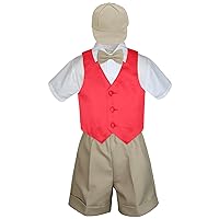 5pc Formal Baby Toddler Boys Red Vest Khaki Shorts Suits Cap S-4T (M:(6-12 Months))