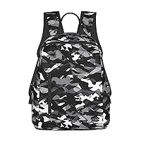 Black Grey White Camo Print Simple And Lightweight Leisure Backpack, Men'S And Women'S Fashionable Travel Backpack